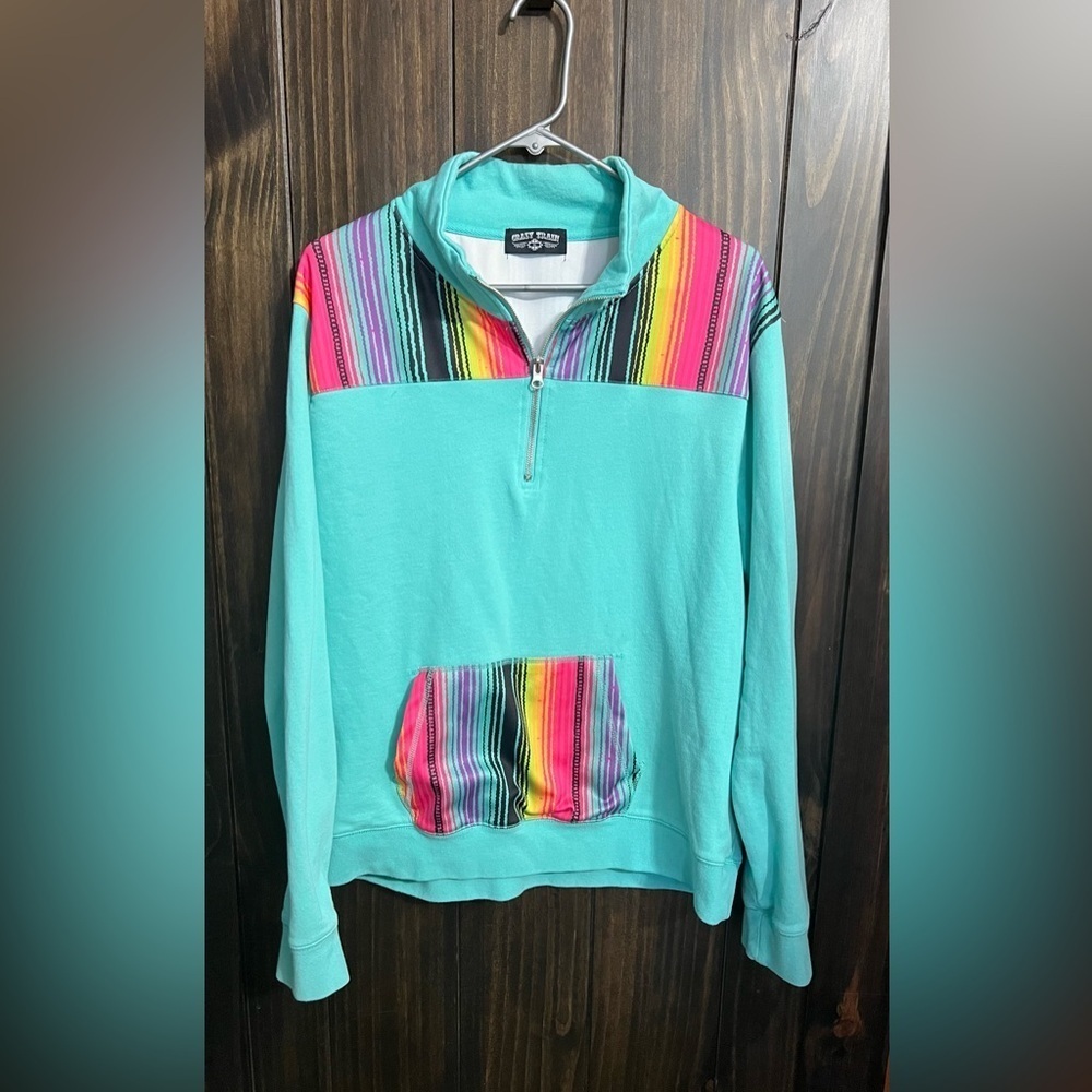 Crazy Train Turquoise Pullover with Multicolor Serape Accents